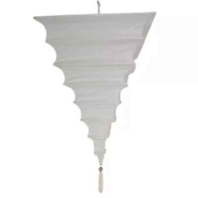 Quadratischer cremefarbener Seidenstoff 14 Zoll (36 cm) Decken-Pendelleuchtenschirm mit Bommel