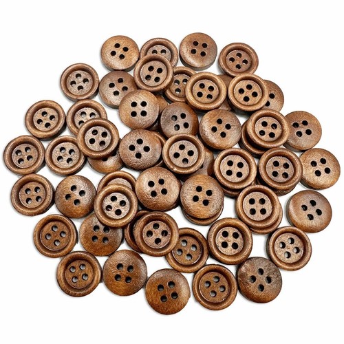 Brown Color Wooden Buttons, 200Pcs Round Wooden Button 4 Holes Wooden Buttons...