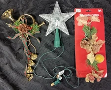 Vintage Christmas Decor French Horn Bells Pinecone,Star tree topper, Mistletoe 