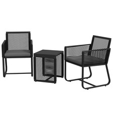 Outsunny Set in Rattan 2 Sedie da Giardino con Cuscini e Tavolino in Vetro Nero