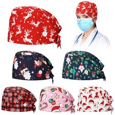 6 Pcs Scrub Caps Woman Hats Bouffant Adjustable Sweatband Nursing Doctor Work