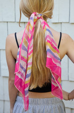 ECHO Vintage 100 Silk Scarf 16x42 Abstract Stripe Pink Hand Rolled Japan