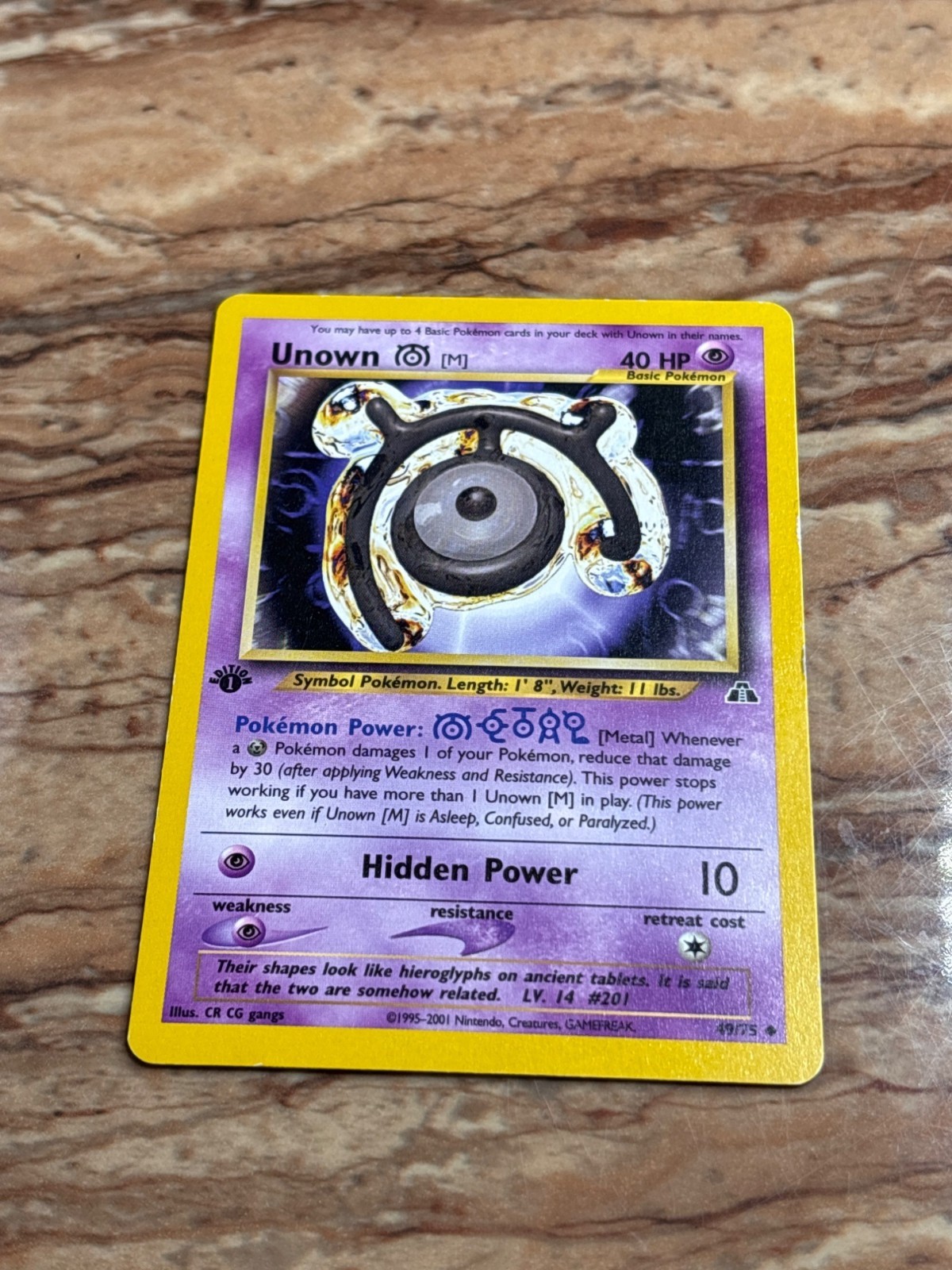 Vtg 2001 Pokemon Unown M Card 1st Edition 49/75 Neo Discovery Moderately Played