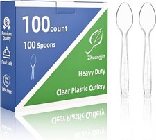 100-Pack Clear Plastic Spoons Disposable BPA-Heat Resistant Utensils for