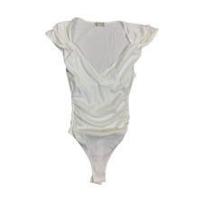 Free People Intimately White Surplice Cap Sleeve Ruched Thong Bodysuit XS