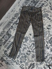Vintage Kate Moss Topshop Striped Low Rise Trousers UK 6 Y2K Zip Ankle 31" Leg
