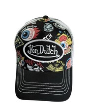 NEW Von Dutch Hat BLACK JAX PSYCHO All-Over Print Patch Trucker Mesh SnapBack