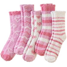 Womens Fuzzy Socks Fluffy Cozy Heart Comfy Winter Thick Warm Pink Plush Fleec...