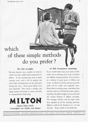 MILTON Falsche Zähne Reiniger - Antike Werbung 1926