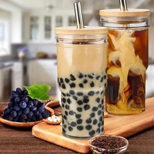 Glass Cups with Lids and Straws 4 Packs, 24oz...