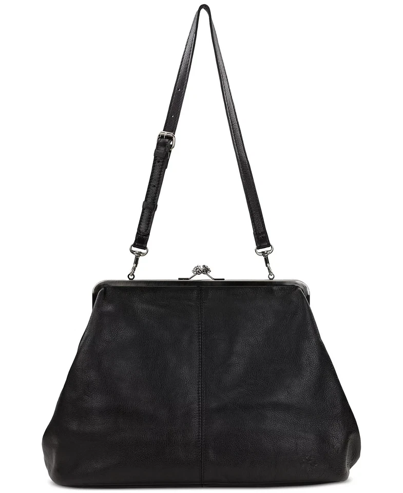 $369. Bolso de Hombro Patricia Nash Serafina Grande Cuero Kisslock Negro Plata Foto 3 de 4