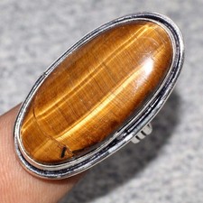 Tiger Eye 925 Silver Plated Gemstone Handmade Ring US 8 Women Gifts MJ