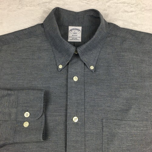 Camisa de vestir Brooks Brothers para hombre grande gris con manchas amarillas Regent sin hierro - Imagen 2 de 10