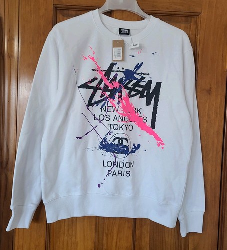 Felpa Stussy World Tour Crew Vernice Splash Taglia S Bianca Nuova con etichette - Foto 1 di 9