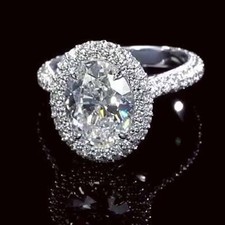 2CT Oval Cut VVS1 Moissanite Halo Engagement Ring In 14k White Gold Plated