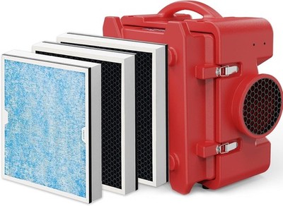 550CFM Negative Air Scrubber Red and 3 PACK HEPA/Activated Carbon Filters Bundle