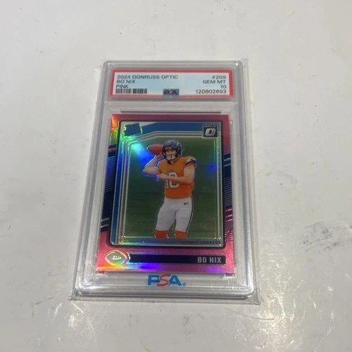 Panini 2024 Donruss Optic Bo Nix Rated Rookie Pink Prizm #209 PSA 10 Broncos