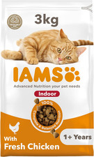 IAMS Indoor Complete Dry Cat Food Chicken 3Kg - Litter Odour Control, Hairballs  5.12 per kilo