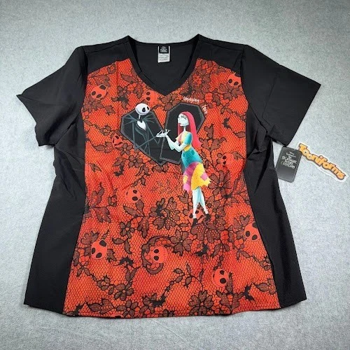 Nightmare before Christmas Scrub Top XL Cherokee Tooniforms Jack Sally NWT - Image 2 of 4