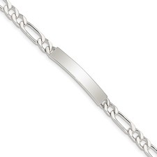 Sterling Silver 8inch Polished Engraveable Figaro Link ID Bracelet