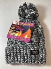Polar Extreme - Gray Knit Women’s Insulated Thermal Beanie Hat With Pom-Pom