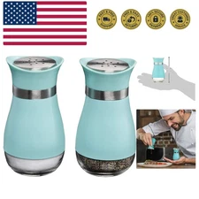 Salt and Pepper Shakers 2-Pc. Set Elegant w/Clear Glass Bottom | Compact Cook...