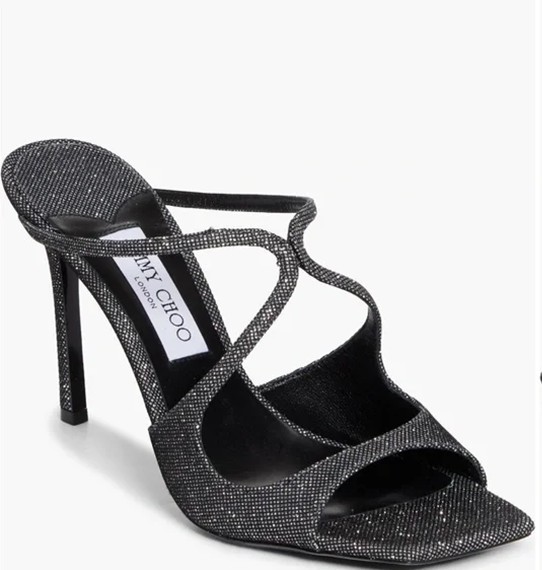 Jimmy Choo Anise 75MM Soft Glitter Sandals Size 38.5