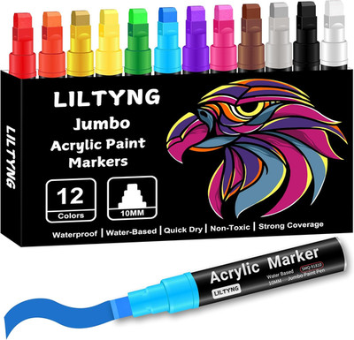12 Colors Jumbo Markers 10Mm Jumbo Felt Tip Acrylic Paint Pens Markers Rock Wood