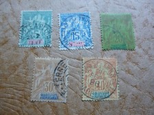 France Guadeloupe: N° 30, 32, 33, 35 et 36  de 1892 oblitérés