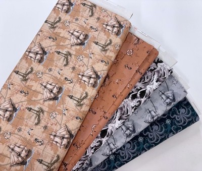 Viktorianischer maritimer Baumwollstoff Meer Schiff Segeln Vintage Stil Patchworkstoff