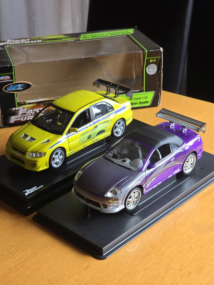 ✅️ Fast & Furious Ertl 1:18 Eclipse Spyder + Lancer Evo VII Racing Champions F&F - Immagine 2 di 4