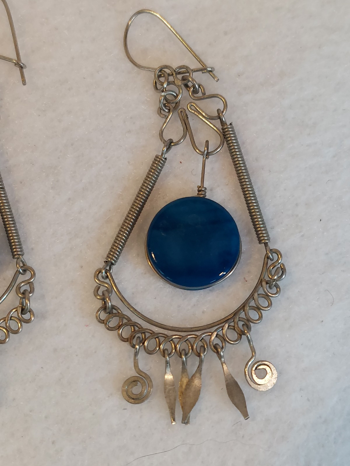 Silver Wire Work Dangle Earrings Dyed Agate Boho … - image 5