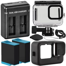 Ultimaxx Accessory Kit For GoPro HERO9 HERO10 HERO11 + 2 Batt + Waterproof Case