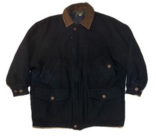 Vintage Brooks Brothers Boys Wool Leather Collar Coat Jacket Full Zip XL Navy