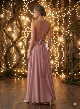 Azazie Formal Dress Gown SzA14 Dusty Rose Halter Slit Bridesmaid Wedding NWT