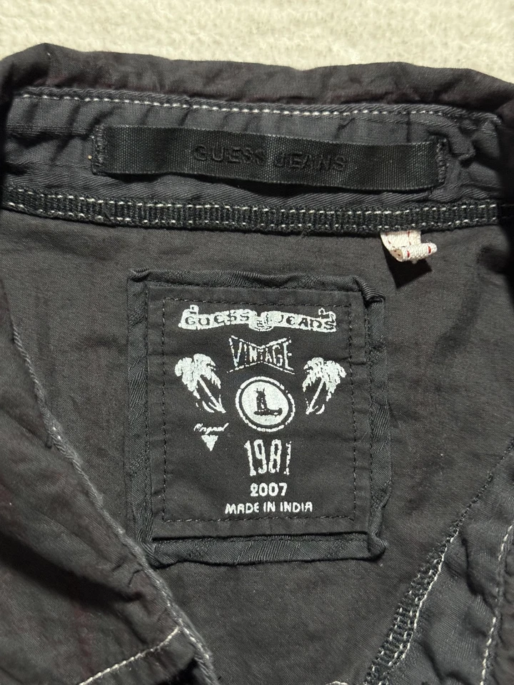 Guess Jeans 1981 Shirt Mens Large Black Western Snap Front Contrast Stitch Yoke - Image 3 of 4