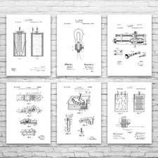 Thomas Edison Patent Wall Art Set of 6 Poster, Canvas or Framed Edison Wall Art