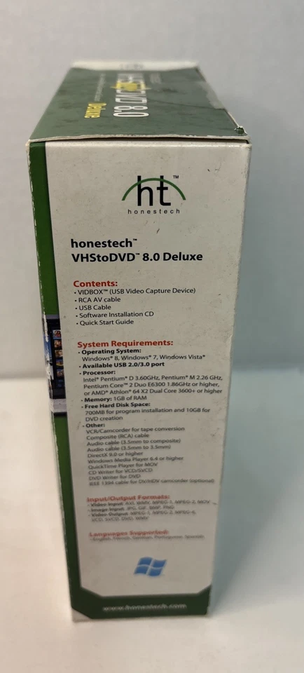 Honestech VHS to DVD 8.0 Deluxe VHS to DVD Converter Brand New Sealed - Image 3 of 4