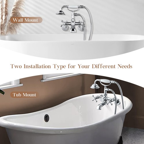 Clawfoot Tub Faucet and Shower Kit Chrome Wall Mount Tub Faucet G1/2 Vintage ... - Picture 2 of 9