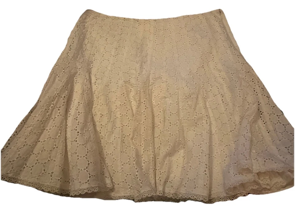 Falda plisada con cremallera lateral nicole by Nicole Miller blanca ojales encaje coqueta talla 8 Foto 3 de 4