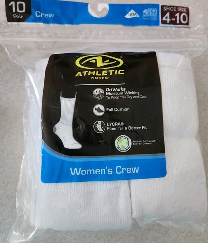 Athletic Works Crew-Damensocken 10 PAAR Schuhgröße 4-10 gepolstert weiß #10725
