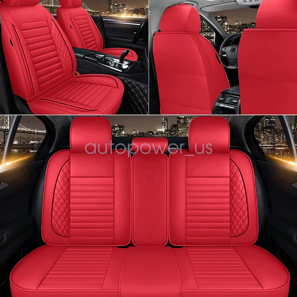 For Honda Quilted Car Seat Covers 5-Seats Front Rear Full Set Protectors Red - Изображение 3 из 4
