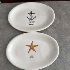 Rae Dunn Oval Snack Appetizer Plate Star Starfish Anchor Nautical Beach Set Of 2