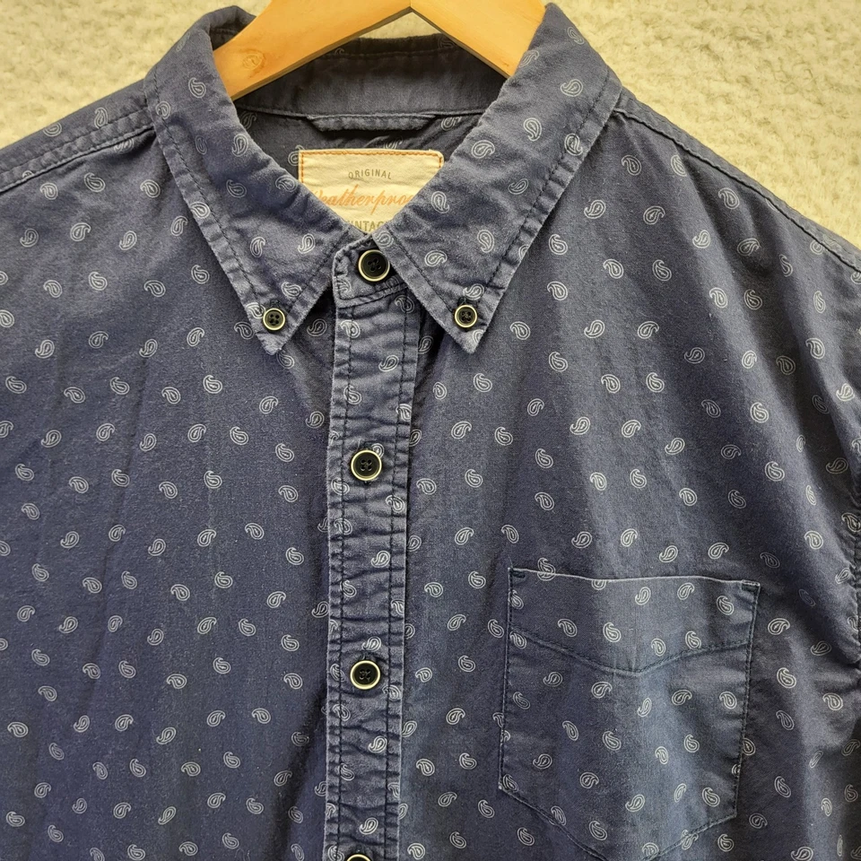 Weatherproof Vintage Button Shirt Medium Blue Geometric Long Sleeve Cotton - Image 2 of 4