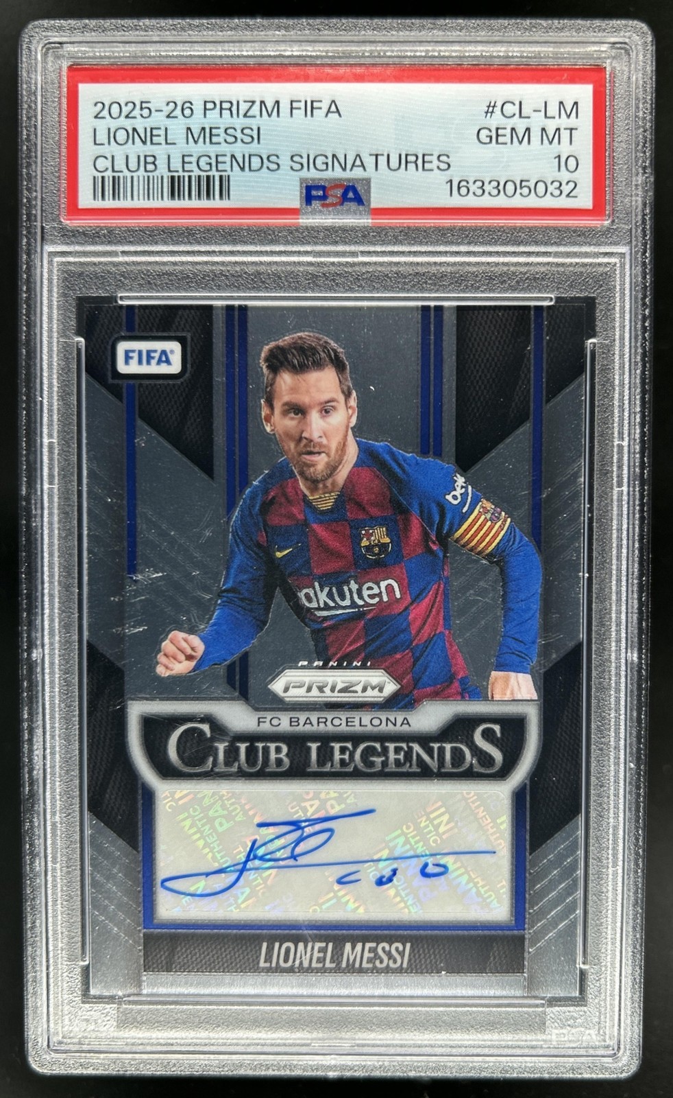 2025-26 Prizm FIFA Lionel Messi Club Legends Signatures Auto #CL-LM PSA 10 view 1