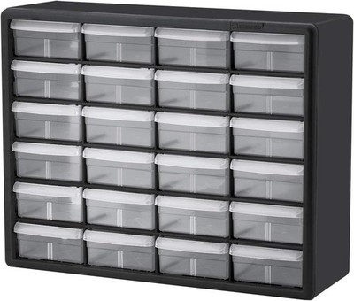 24-Drawer Plastic Storage Cabinet, 20''W x 6''D x 16''H, Black