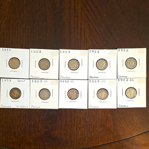 Canada 10C Silver Dime Lot 1952-1953 NS Strap SS KM-51 .800 Fine