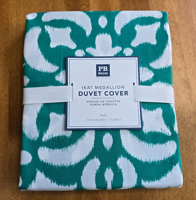 POTTERY BARN TEEN DORM IKAT MEDALLION COTTON PERCALE DUVET COVER ,TWIN / XL