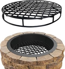 FEBTECH 29.5" Round Fire Pit Grate with Ember Catcher for Camping Fire Pit