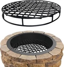 FEBTECH 29.5" Round Fire Pit Grate with Ember Catcher for Camping Fire Pit